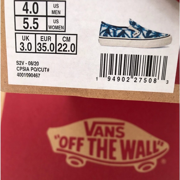 VANS Indigo Blue and Antique White Tie-Dye Slip-On Slide Tennis Shoes (Unisex) - Picture 9 of 9